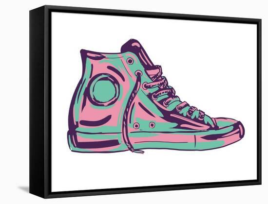 Retro Sneakers Hand Drawn and Hand Painted-pelonmaker-Framed Stretched Canvas