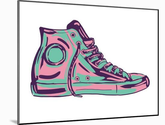 Retro Sneakers Hand Drawn and Hand Painted-pelonmaker-Mounted Art Print