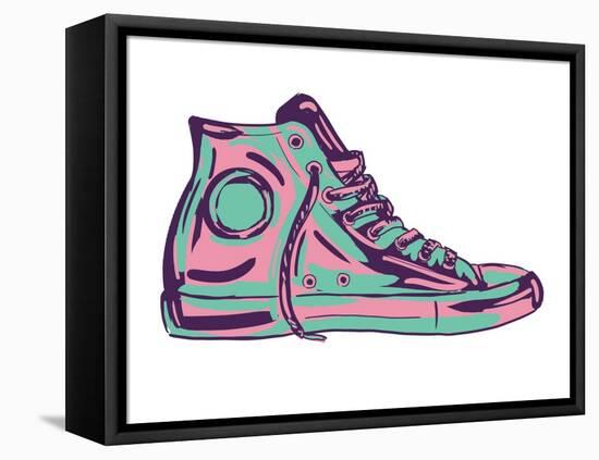 Retro Sneakers Hand Drawn and Hand Painted-pelonmaker-Framed Stretched Canvas