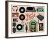 Retro Sound - Set of Music-Related Objects and Clip Art, including Vintage Gramophones, Juke Box, W-LanaN-Framed Art Print