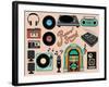 Retro Sound - Set of Music-Related Objects and Clip Art, including Vintage Gramophones, Juke Box, W-LanaN-Framed Art Print