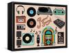 Retro Sound - Set of Music-Related Objects and Clip Art, including Vintage Gramophones, Juke Box, W-LanaN-Framed Stretched Canvas