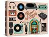 Retro Sound - Set of Music-Related Objects and Clip Art, including Vintage Gramophones, Juke Box, W-LanaN-Stretched Canvas