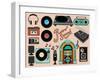 Retro Sound - Set of Music-Related Objects and Clip Art, including Vintage Gramophones, Juke Box, W-LanaN-Framed Art Print