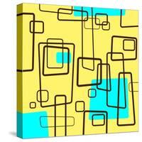 Retro Square Pattern Blue and Yellow-null-Stretched Canvas