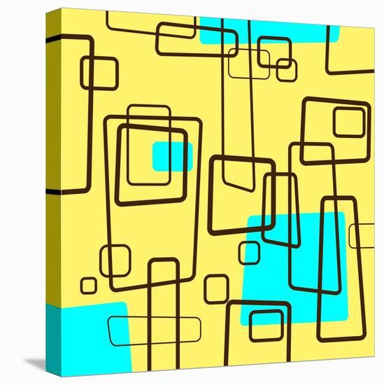 Retro Square Pattern Blue and Yellow-null-Stretched Canvas