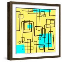 Retro Square Pattern Blue and Yellow-null-Framed Giclee Print