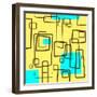 Retro Square Pattern Blue and Yellow-null-Framed Giclee Print