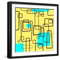 Retro Square Pattern Blue and Yellow-null-Framed Giclee Print