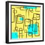 Retro Square Pattern Blue and Yellow-null-Framed Giclee Print