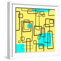 Retro Square Pattern Blue and Yellow-null-Framed Giclee Print