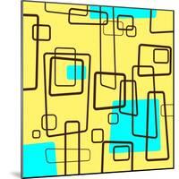 Retro Square Pattern Blue and Yellow-null-Mounted Giclee Print