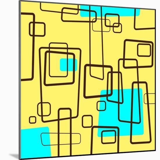 Retro Square Pattern Blue and Yellow-null-Mounted Giclee Print