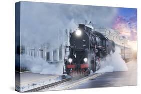 Retro Steam Train.-Breev Sergey-Stretched Canvas