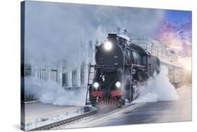 Retro Steam Train.-Breev Sergey-Stretched Canvas