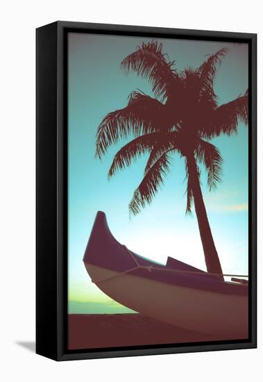 Retro Style Canoe and Palm Tree-Mr Doomits-Framed Stretched Canvas