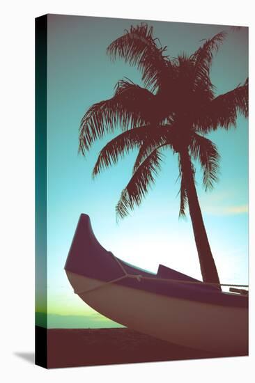 Retro Style Canoe and Palm Tree-Mr Doomits-Stretched Canvas