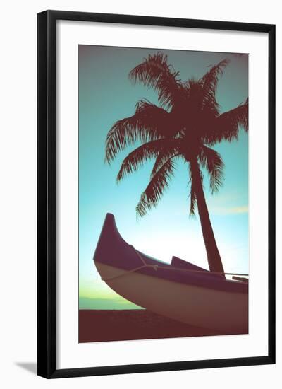 Retro Style Canoe and Palm Tree-Mr Doomits-Framed Photographic Print