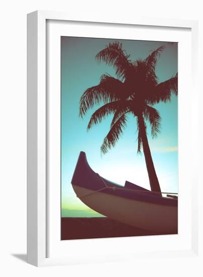 Retro Style Canoe and Palm Tree-Mr Doomits-Framed Photographic Print