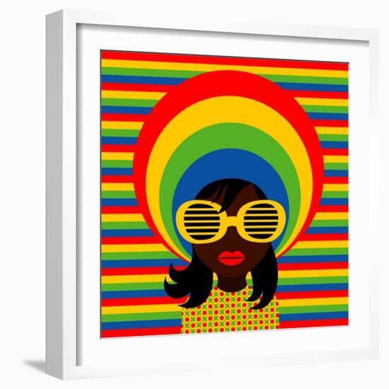 Retro Style Girl With Sunglasses-UltraPop-Framed Art Print