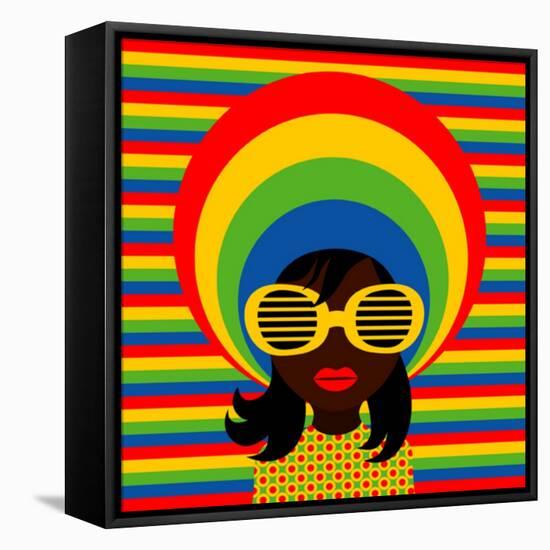 Retro Style Girl With Sunglasses-UltraPop-Framed Stretched Canvas