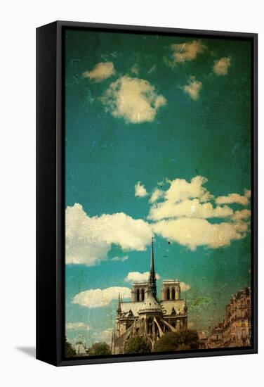 Retro Style Notre Dame Cathedral in Paris France (French for Our Lady of Paris)-ilolab-Framed Stretched Canvas