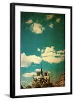 Retro Style Notre Dame Cathedral in Paris France (French for Our Lady of Paris)-ilolab-Framed Photographic Print