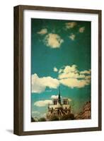 Retro Style Notre Dame Cathedral in Paris France (French for Our Lady of Paris)-ilolab-Framed Photographic Print