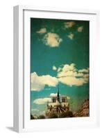 Retro Style Notre Dame Cathedral in Paris France (French for Our Lady of Paris)-ilolab-Framed Photographic Print