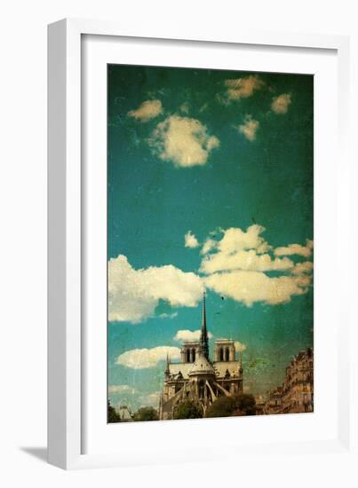 Retro Style Notre Dame Cathedral in Paris France (French for Our Lady of Paris)-ilolab-Framed Photographic Print