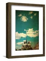 Retro Style Notre Dame Cathedral in Paris France (French for Our Lady of Paris)-ilolab-Framed Photographic Print