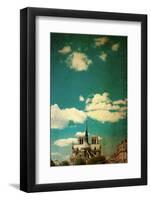 Retro Style Notre Dame Cathedral in Paris France (French for Our Lady of Paris)-ilolab-Framed Photographic Print