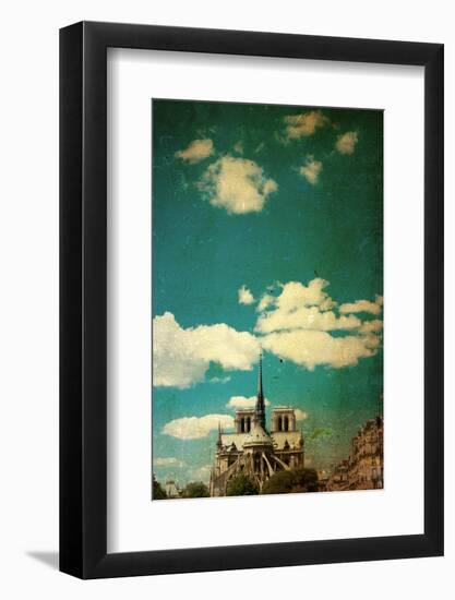 Retro Style Notre Dame Cathedral in Paris France (French for Our Lady of Paris)-ilolab-Framed Photographic Print