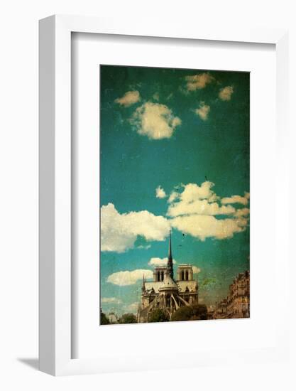 Retro Style Notre Dame Cathedral in Paris France (French for Our Lady of Paris)-ilolab-Framed Photographic Print