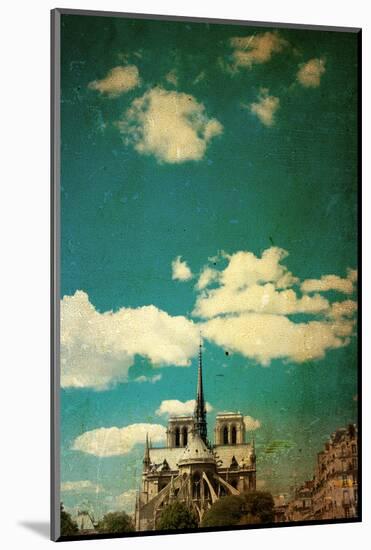 Retro Style Notre Dame Cathedral in Paris France (French for Our Lady of Paris)-ilolab-Mounted Photographic Print