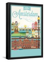 Retro Style Poster With Amsterdam Symbols And Landmarks-null-Framed Poster