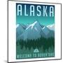 Retro Style Travel Poster or Sticker. United States, Alaska Mountain Landscape.-TeddyandMia-Mounted Art Print