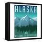 Retro Style Travel Poster or Sticker. United States, Alaska Mountain Landscape.-TeddyandMia-Framed Stretched Canvas