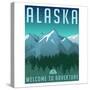 Retro Style Travel Poster or Sticker. United States, Alaska Mountain Landscape.-TeddyandMia-Stretched Canvas