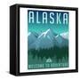Retro Style Travel Poster or Sticker. United States, Alaska Mountain Landscape.-TeddyandMia-Framed Stretched Canvas