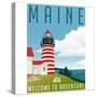 Retro Style Travel Poster or Sticker. United States, Maine Lighthouse.-TeddyandMia-Stretched Canvas