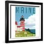 Retro Style Travel Poster or Sticker. United States, Maine Lighthouse.-TeddyandMia-Framed Art Print