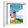 Retro Style Travel Poster or Sticker. United States, Maine Lighthouse.-TeddyandMia-Framed Art Print