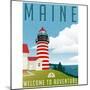 Retro Style Travel Poster or Sticker. United States, Maine Lighthouse.-TeddyandMia-Mounted Art Print