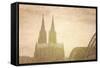 Retro Style View of Gothic Cathedral in Cologne, Germany-ilolab-Framed Stretched Canvas