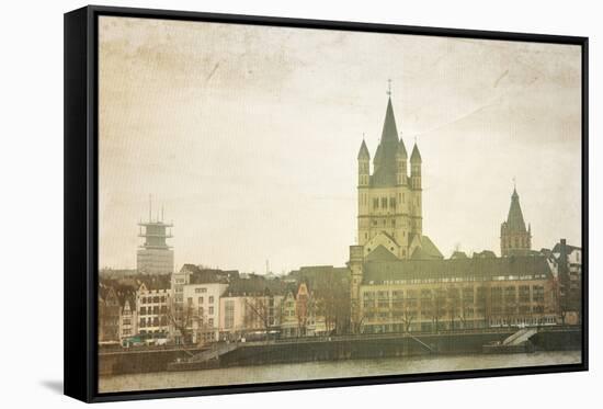 Retro Style View of Gothic Cathedral in Cologne, Germany-ilolab-Framed Stretched Canvas