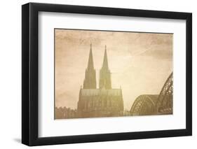 Retro Style View of Gothic Cathedral in Cologne, Germany-ilolab-Framed Photographic Print