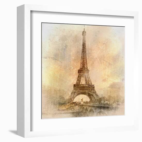 Retro Styled Background - Eiffel Tower-Maugli-l-Framed Art Print