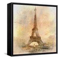 Retro Styled Background - Eiffel Tower-Maugli-l-Framed Stretched Canvas