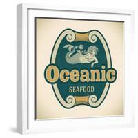 Retro-Styled Seafood Label Including An Image Of Mermaid-Arty-Framed Art Print